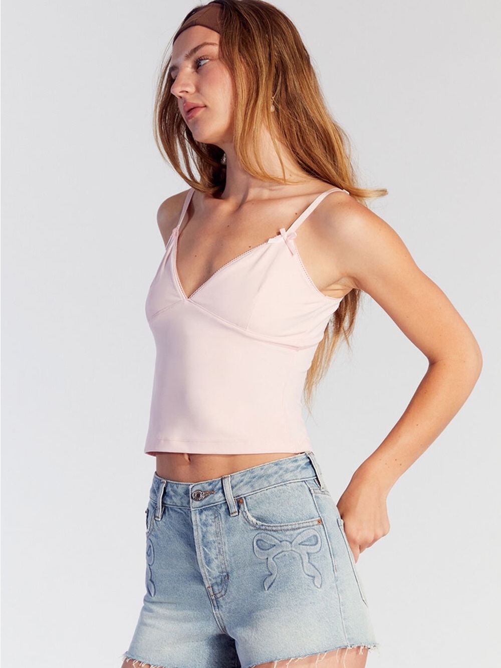 Pacsun  Festival Light Blue Straight denim Jeans with Embroidered Bow (#F-36)